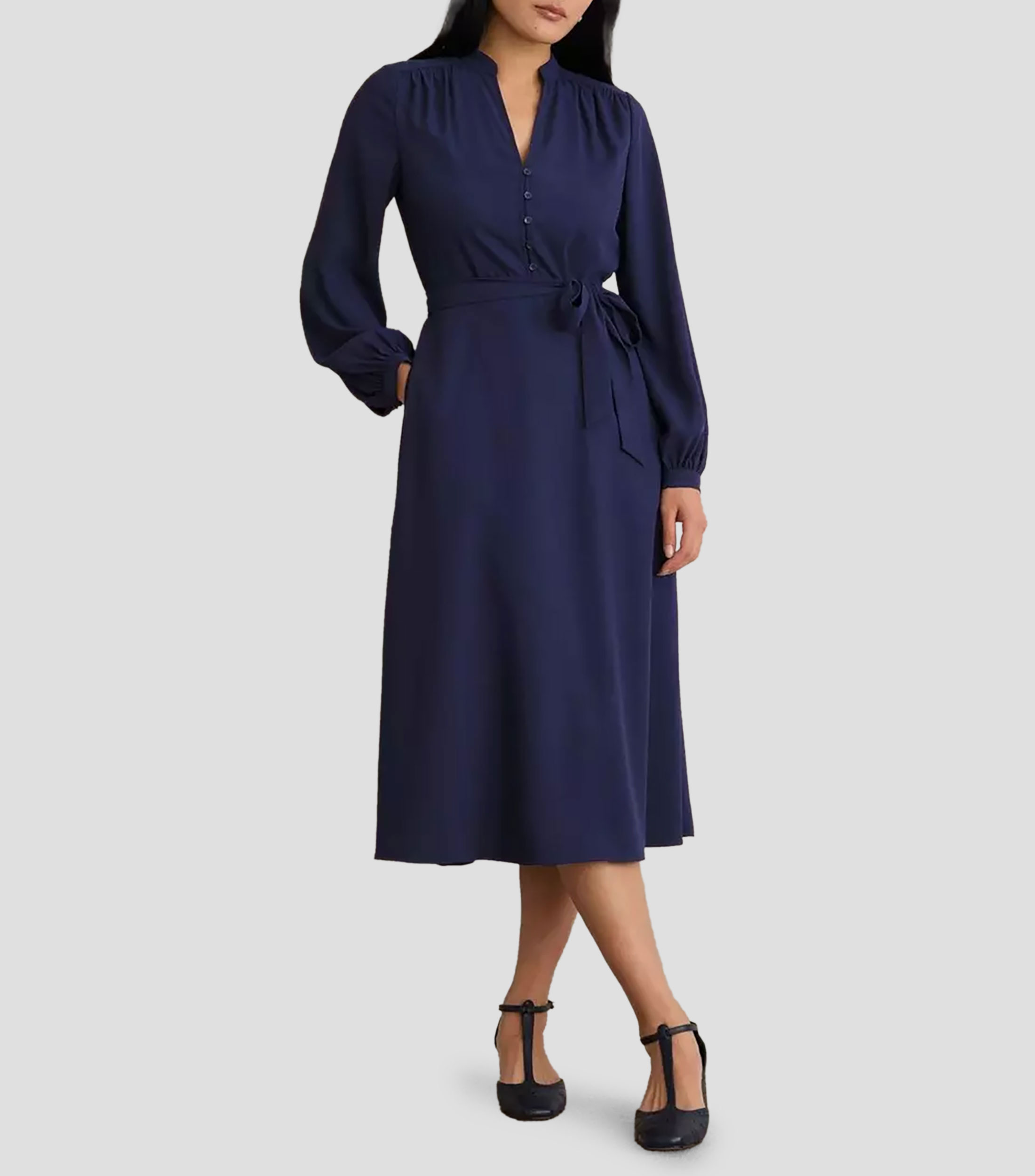 Vestido midi de manga larga liso Mujer